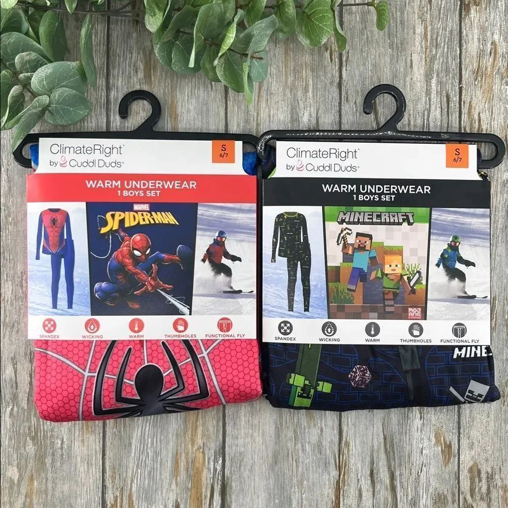 Boys Spider-Man & Minecraft Thermal Sets 2-Pack Size S